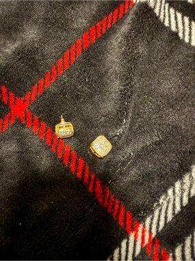 Gold-Tone Square Pave Stud Earrings